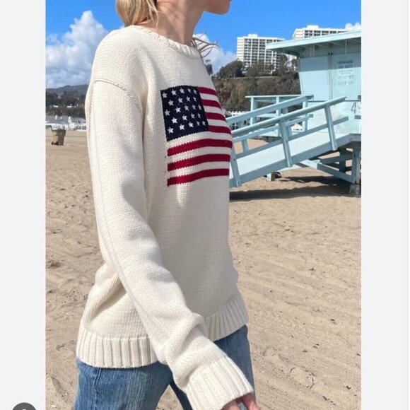 Brandy Melville Nico American Flag USA Knit Crew Pullover Sweater - Picture 9 of 9